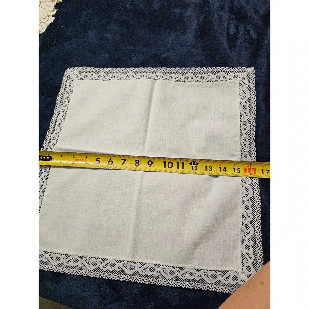 Vintage Off White Linen Napkins Set of10 Bobbin Lace Trim Square 16x16 Tableware